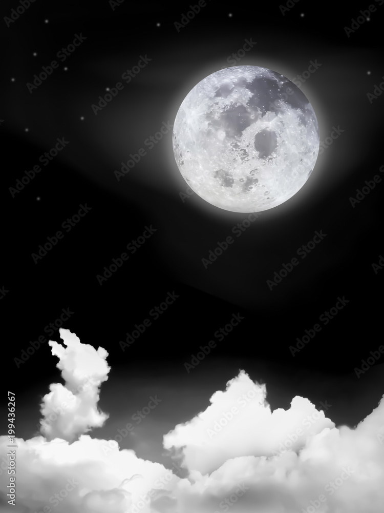 Abstract view of the rabbit clouds and the moon in black and white.Image of moon furnished by NASA. Abstract view of the rabbit clouds and the moon in black and white.Image of moon furnished by NASA.