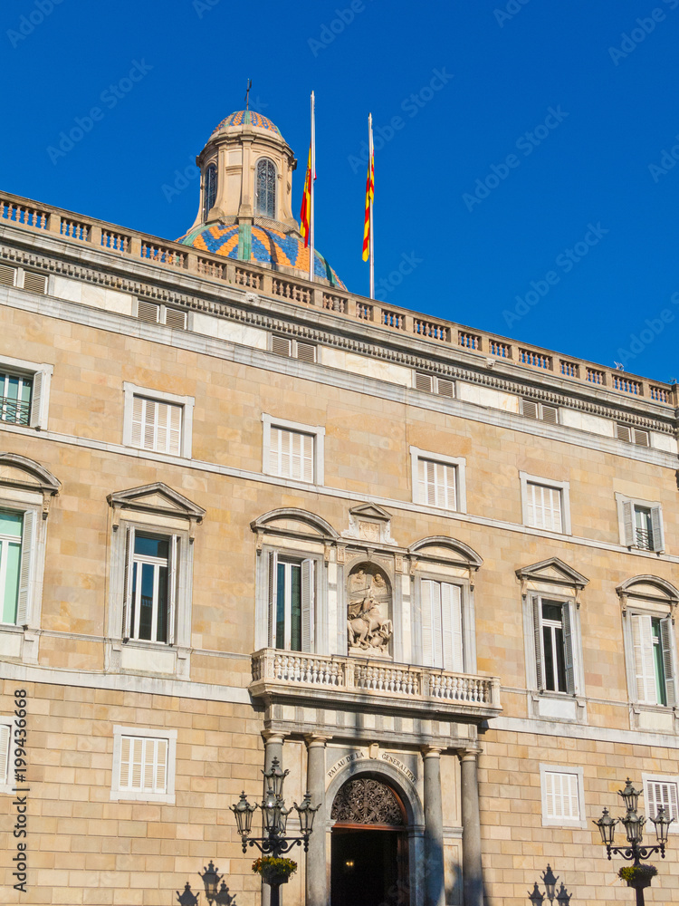 Generalitat Palace of Catalonia in Barcelona, Spain. The palace houses the offices of the Presidency of the Generalitat de Catalunya.
