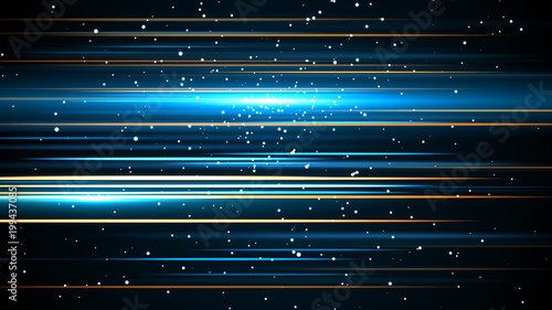 Light and stripes moving fast over dark background.