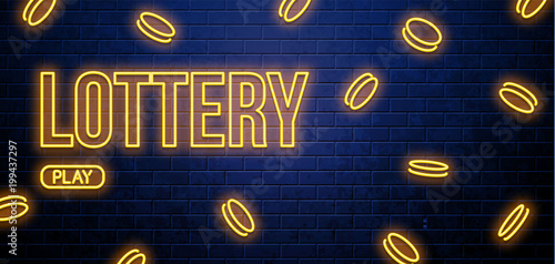 lottery with coins button play neon glowing sign