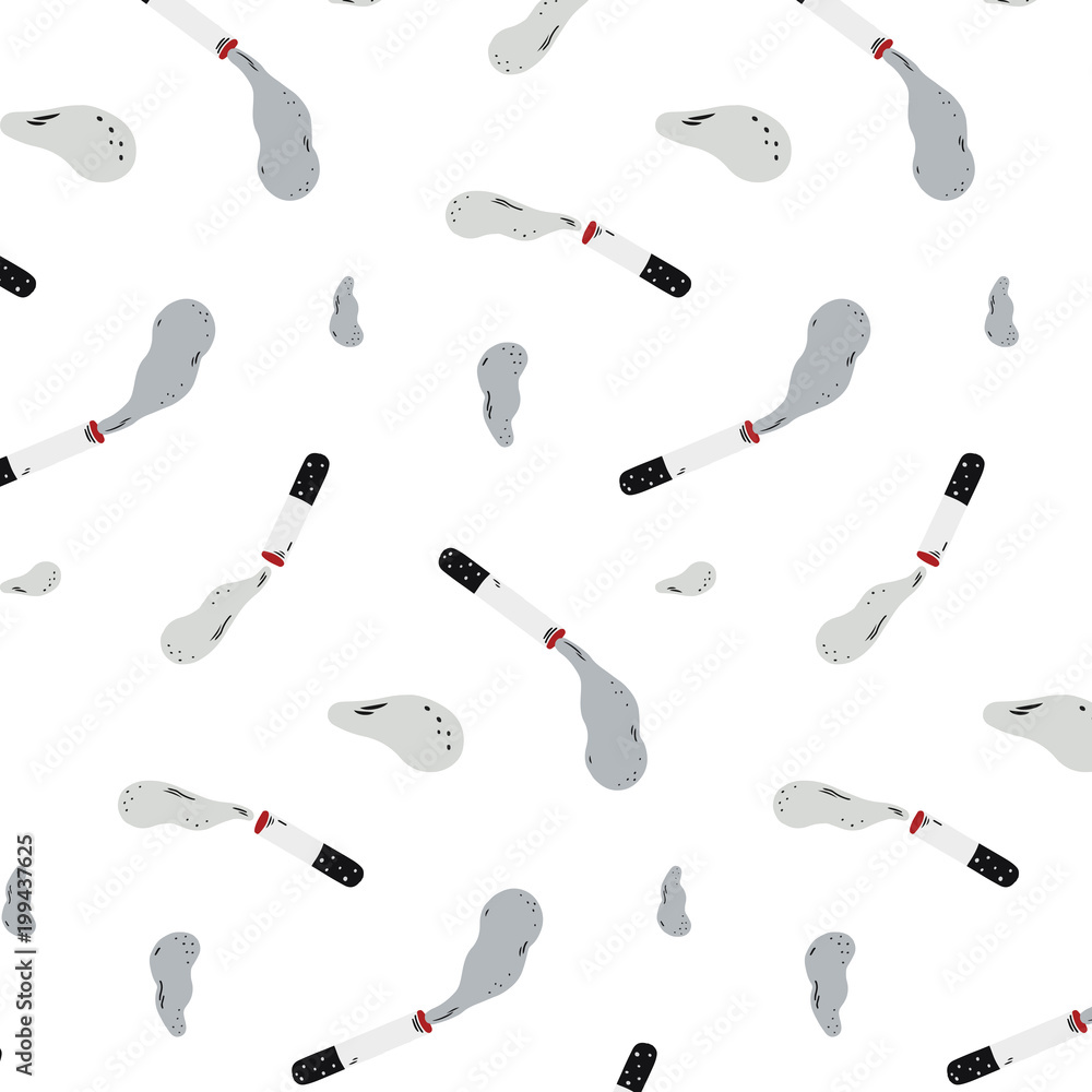 Hand drawn vector illustration of cigarette with smoke pattern.Abstract doodle wallpaper. Hand drawn vector illustration of cigarette with smoke pattern.Abstract doodle wallpaper.