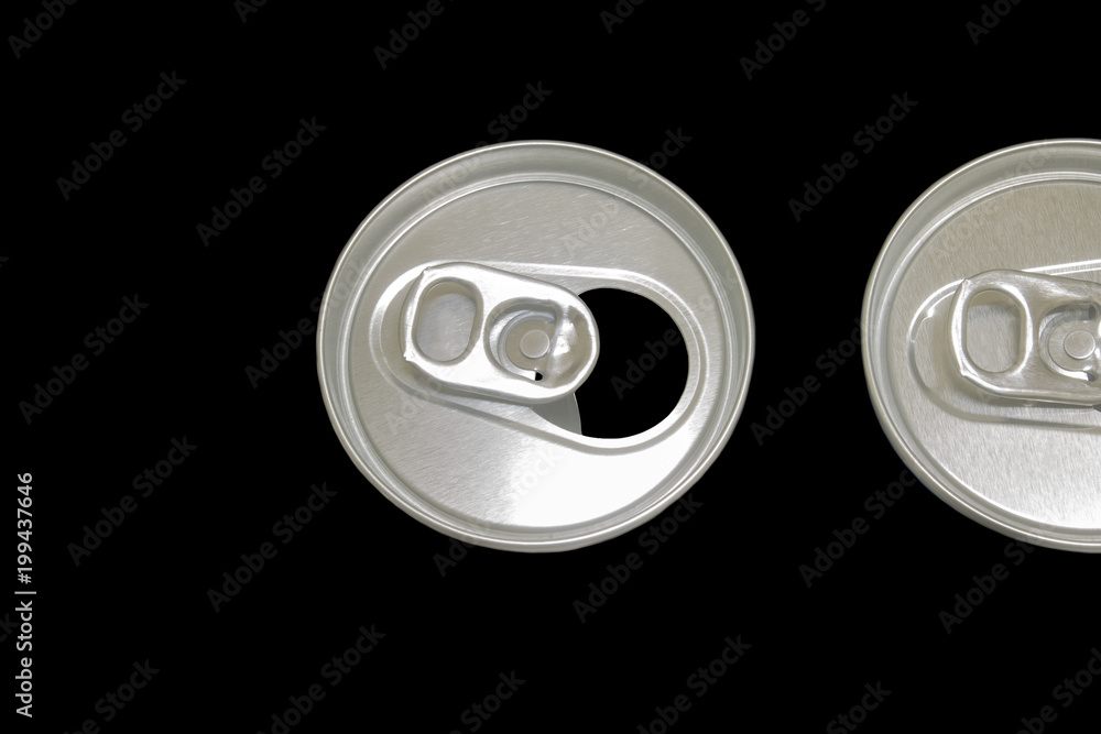 opened beverage cans isolated on black background opened beverage cans isolated on black background