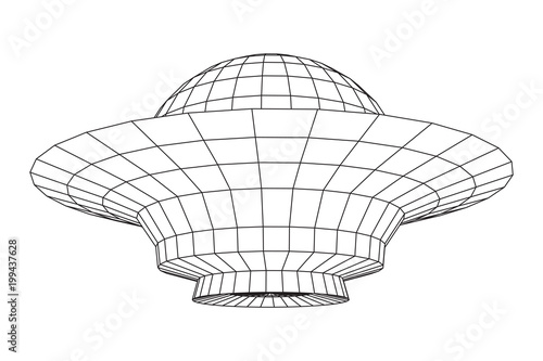 UFO spaceship wireframe low poly mesh. Vector illustration
