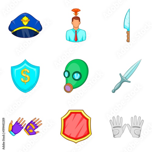 Criminal negligence icons set, cartoon style