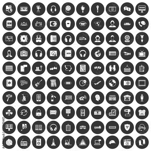 100 headphones icons set black circle