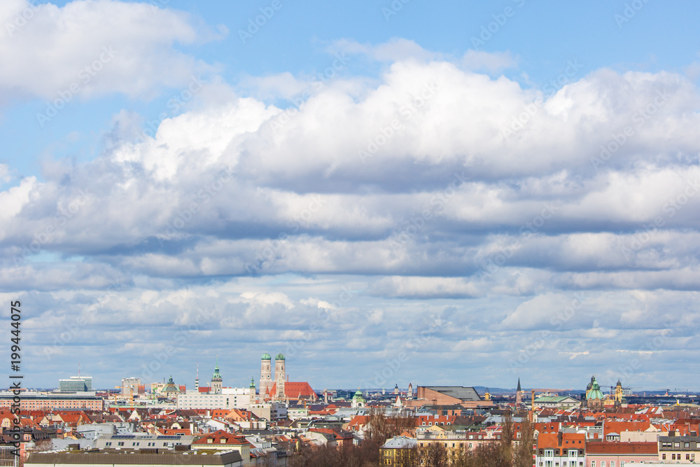 City center of Munich with the Frauenkirche and clouds