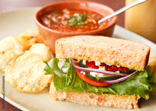 Veggie Sandwich and Soup with Chips
