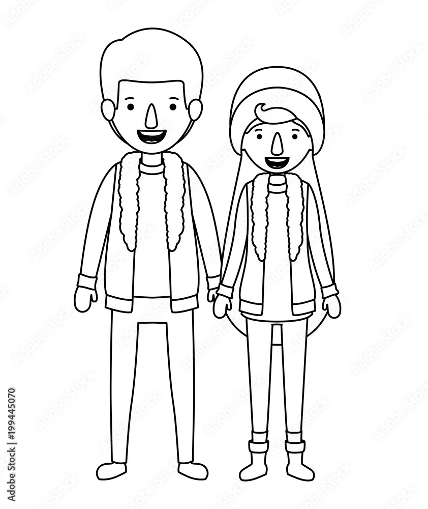 couple with winter clothes characters couple with winter clothes characters