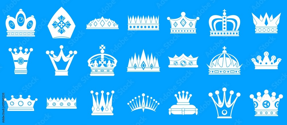 Crown icon blue set vector