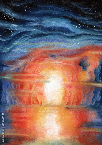 Pastel drawing of a fantastic landscape in color