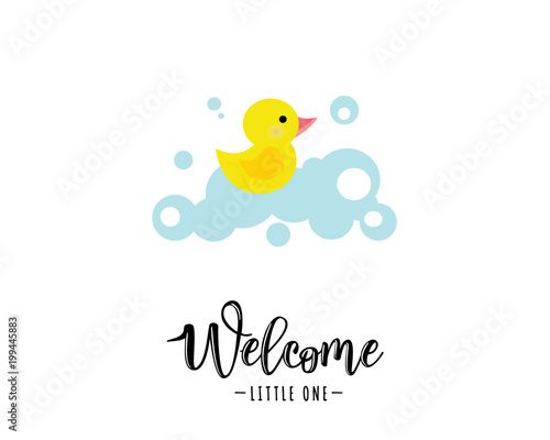 Vector illustration of a baby shower Invitation with a cute yellow duck