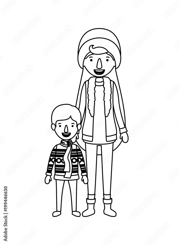 mother and son with winter clothes mother and son with winter clothes