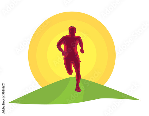 Vector logo silhouette of a runner running forward dynamics power trail marathon