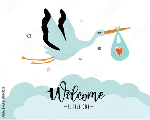 Vector illustration of a baby shower Invitation with stork