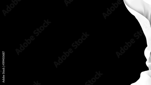 UHD 3D animated transition of the milky white waving cloth flies away revealing the background