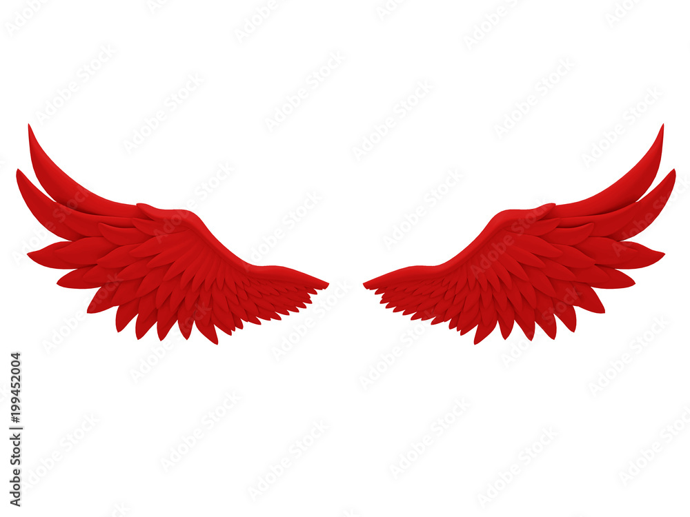 Obraz red angel wings isolated on a white background 3d rendering