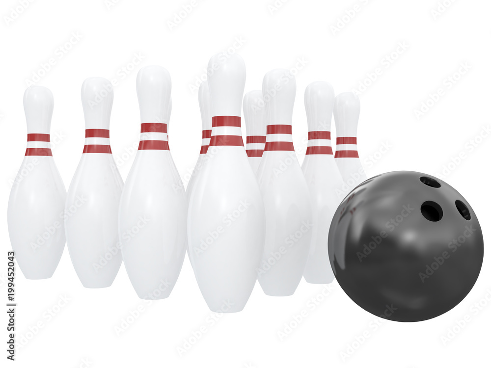 bowls or bowling with ninepins classic black and white isolated on a white background 3d rendering bowls or bowling with ninepins classic black and white isolated on a white background 3d rendering