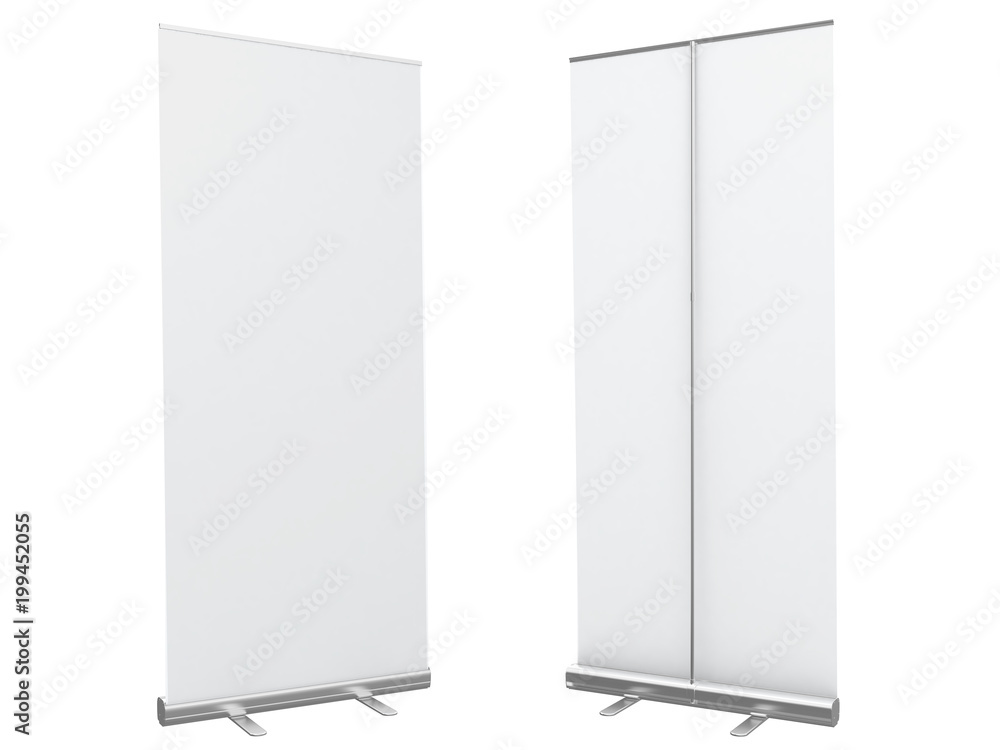 roll up banner template or mock up isolated 3d rendering roll up banner template or mock up isolated 3d rendering