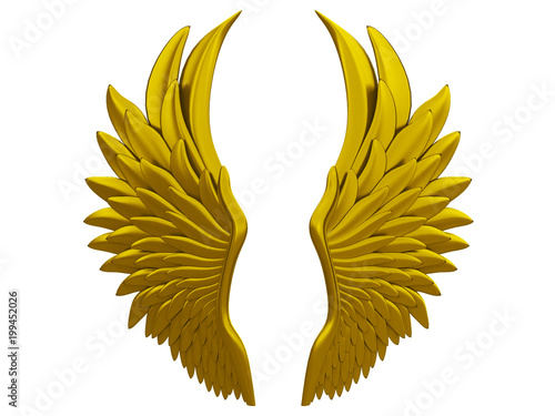 gold angel wings isolated on a white background 3d rendering