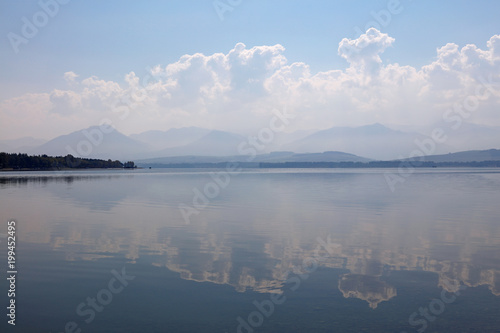 Waterscape of lake with cloudy sky reflection