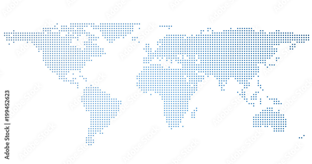 Dotted illustration of world map with blue gradient Dotted illustration of world map with blue gradient