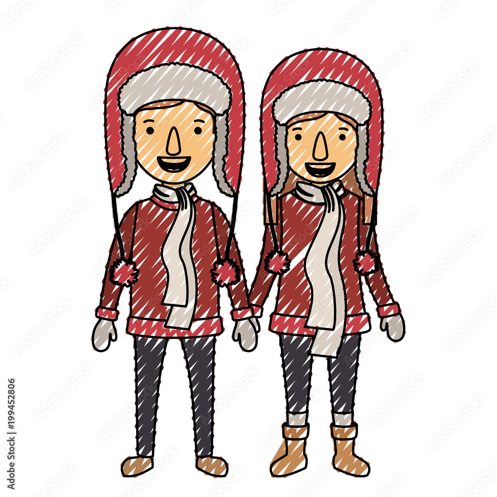 couple with winter clothes characters