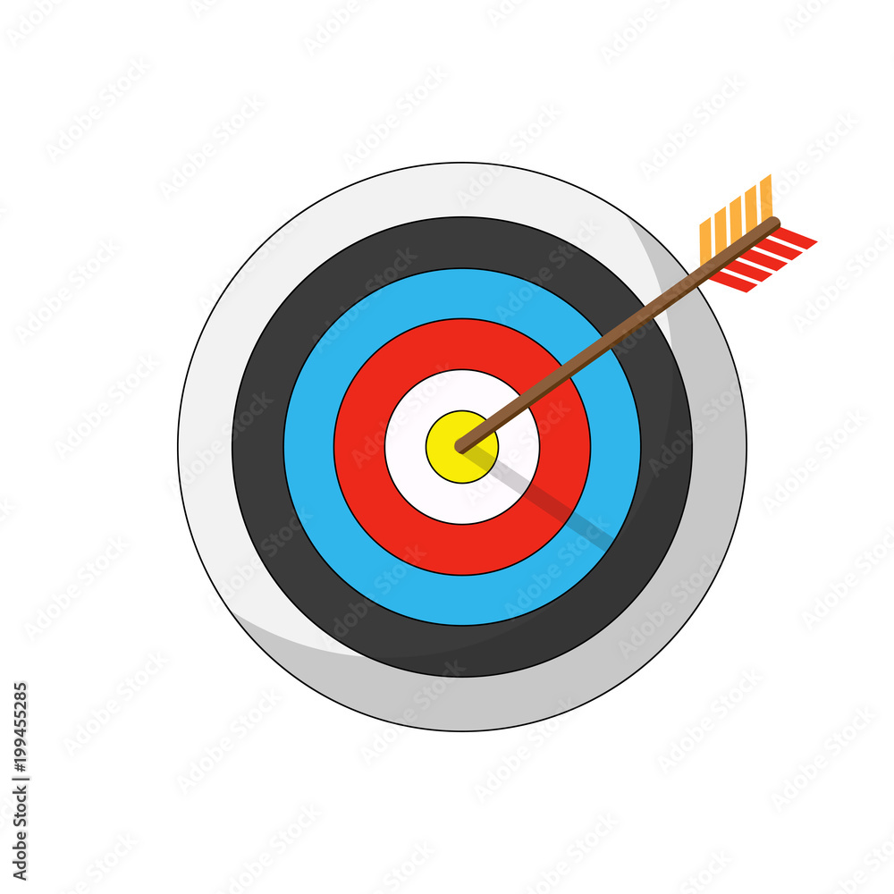 Arrow hitting a target. Business concept.Icon isolated on background. Vector flat icon Arrow hitting a target. Business concept.Icon isolated on background. Vector flat icon