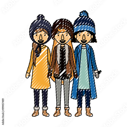 group of women with winter clothes