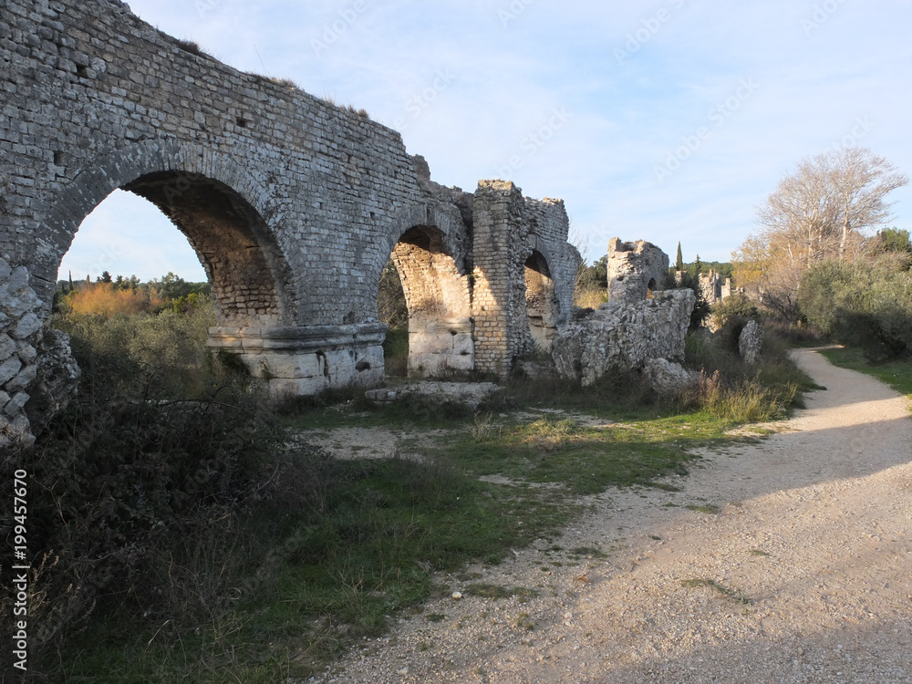 ruins of Roman aqueduct in Provence France