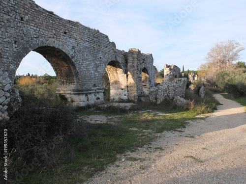 ruins of Roman aqueduct in Provence France