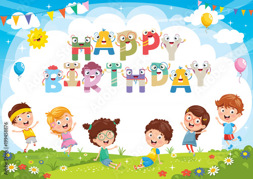 Vector Illustration Of Kids Birthday Party