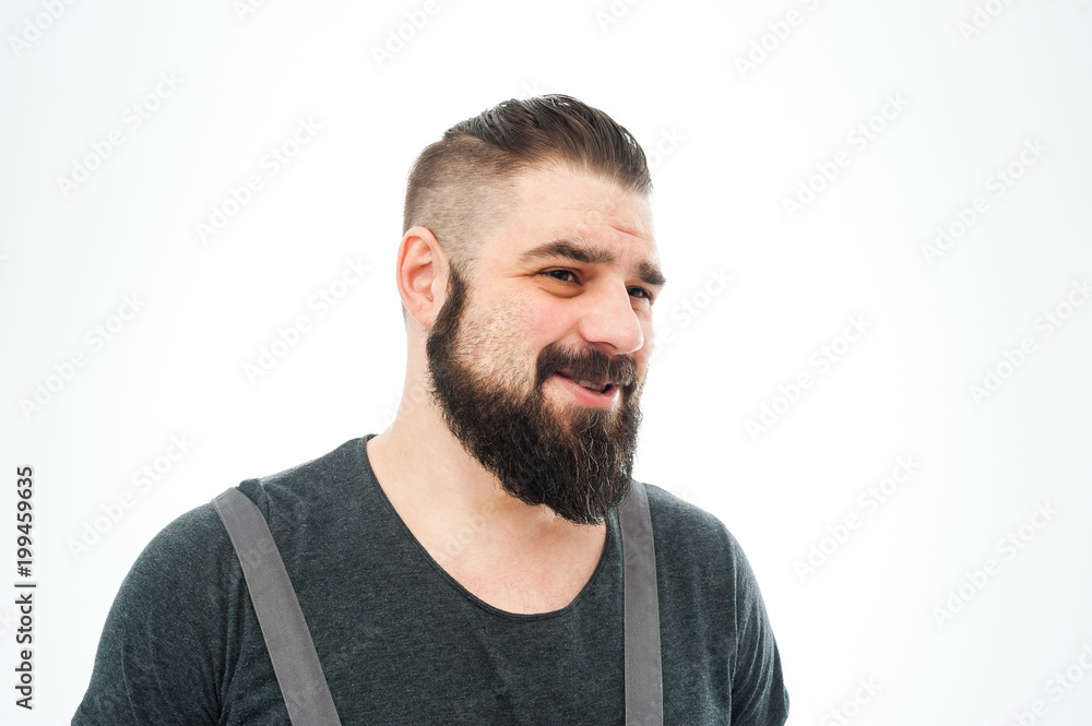 Closeup portrait of angry, mad, annoyed, skeptical, grumpy man, employee, worker isolated on white background. Human emotions, face expressions, reaction, interpersonal conflict resolution Closeup portrait of angry, mad, annoyed, skeptical, grumpy man, employee, worker isolated on white background. Human emotions, face expressions, reaction, interpersonal conflict resolution