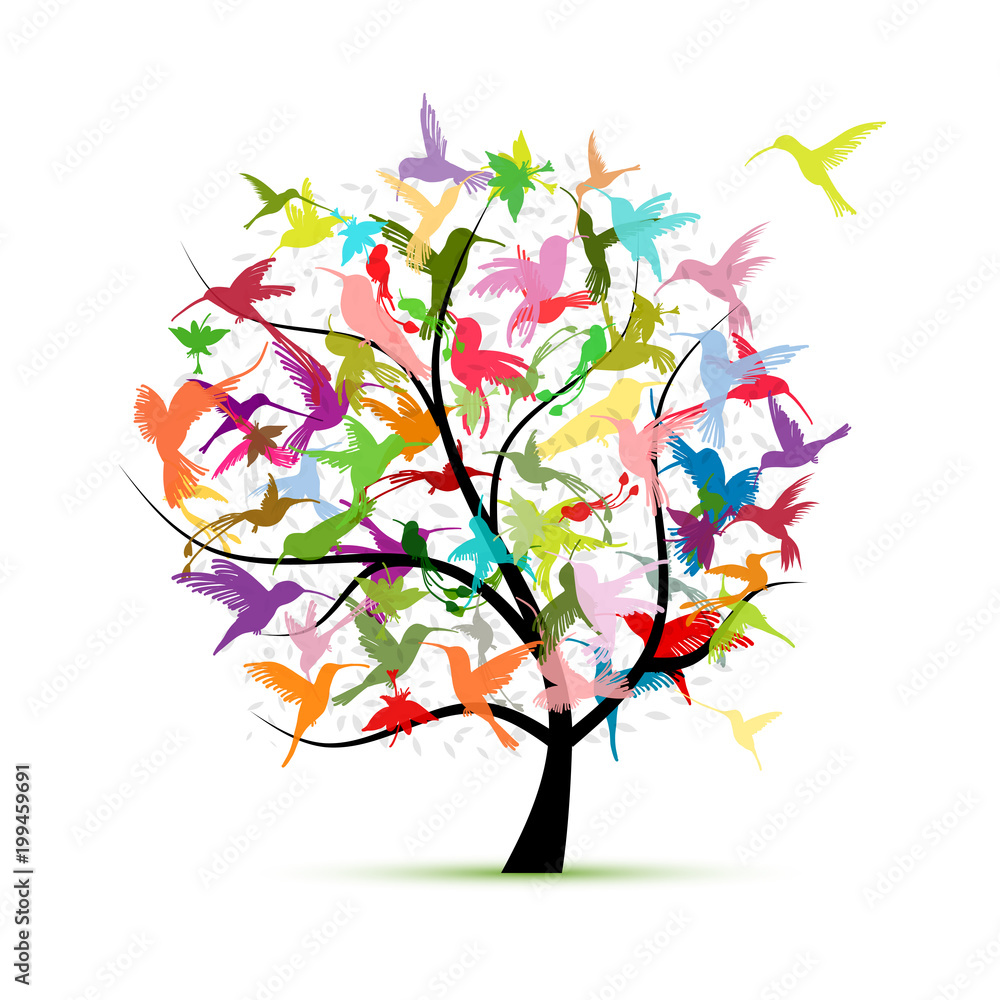 Hummingbird tree, sketch for your design Hummingbird tree, sketch for your design