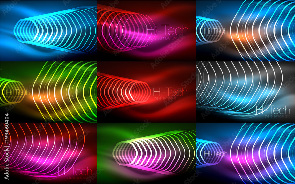 Collection of abstract backgrounds, glowing outline repeating hexagons Collection of abstract backgrounds, glowing outline repeating hexagons