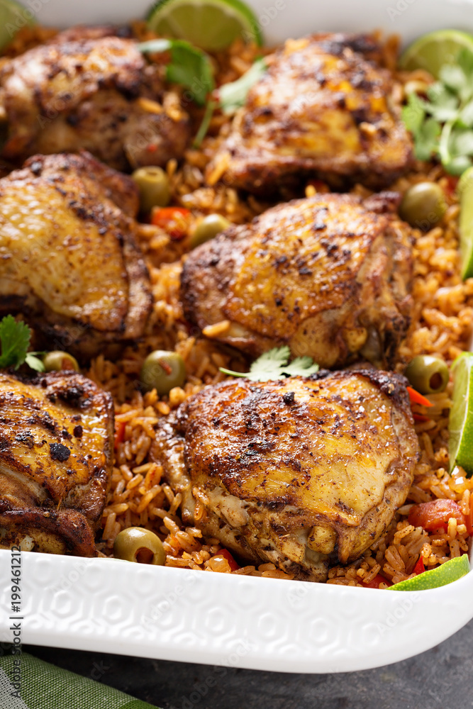 Arroz con Pollo, seared chicken with spanish rice Arroz con Pollo, seared chicken with spanish rice