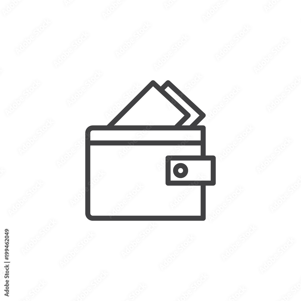 Wallet with credit cards outline icon. linear style sign for mobile concept and web design. Purse simple line vector icon. Symbol, logo illustration. Pixel perfect vector graphics Wallet with credit cards outline icon. linear style sign for mobile concept and web design. Purse simple line vector icon. Symbol, logo illustration. Pixel perfect vector graphics