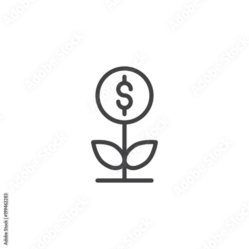 Money plant outline icon. linear style sign for mobile concept and web design. Dollar cash flower simple line vector icon. Business growing symbol, logo illustration. Pixel perfect vector graphics
