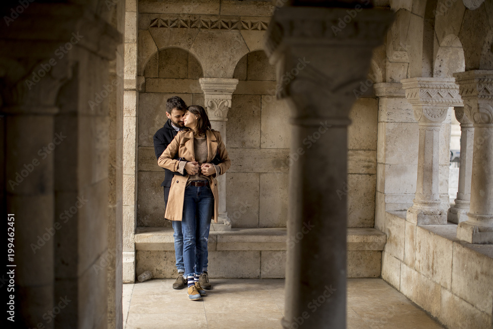 Loving couple in the historical  area of Budapest, Hungary