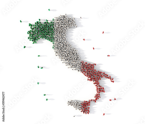 Obraz na plátně Large group of people forming Italy map concept. 3d illustration