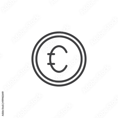Euro coin money outline icon. linear style sign for mobile concept and web design. Currency simple line vector icon. Symbol, logo illustration. Pixel perfect vector graphics