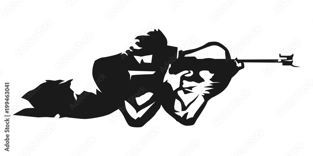 Biathlon, shooting in the lying. Abstract vector silhouette