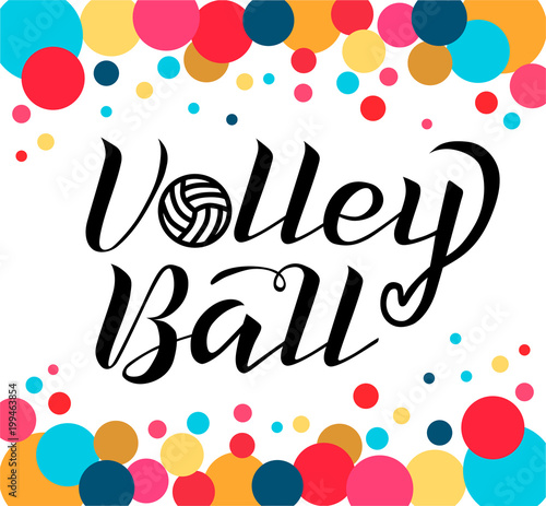 Volleyball black lettering text on white background  vector illustration. Volleyball calligraphy. Sport  fitness  activity vector design. Print for logo  T-shirt  flag  banner  postcards  logotype.