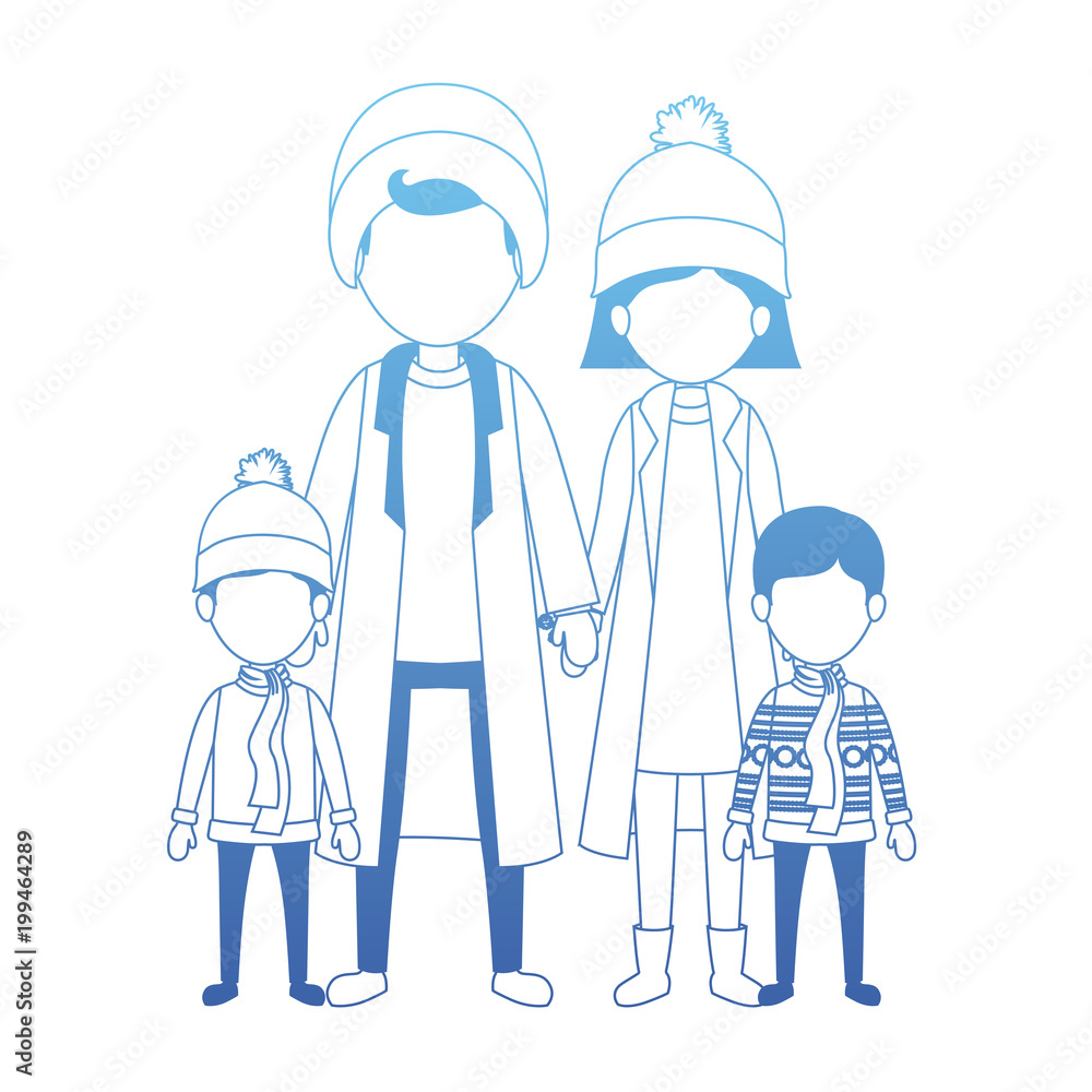 family parents and childrens with winter clothes family parents and childrens with winter clothes