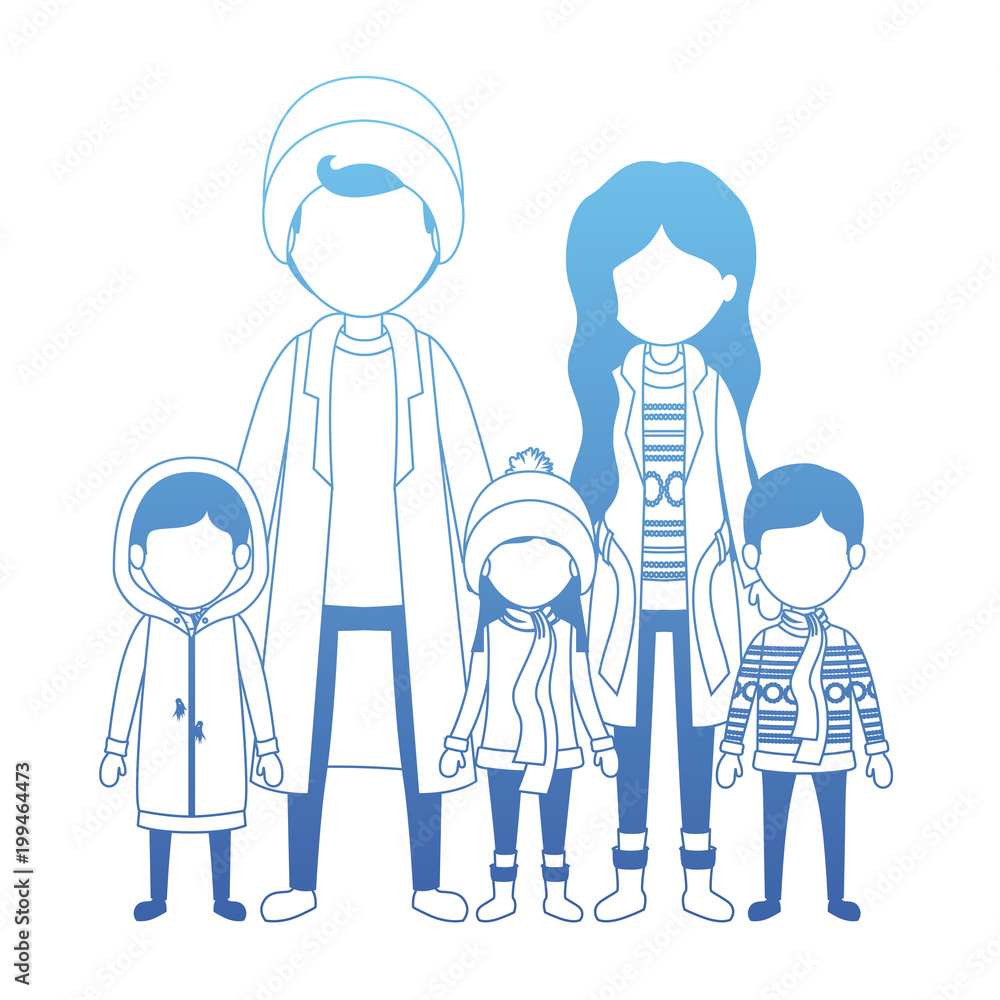 family parents and childrens with winter clothes family parents and childrens with winter clothes