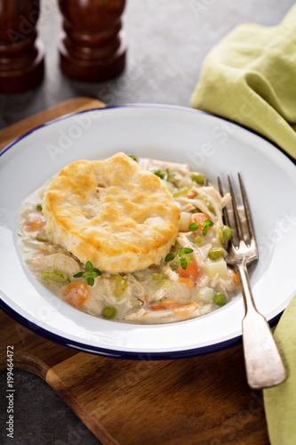 Chicken pot pie with a biscuit on top