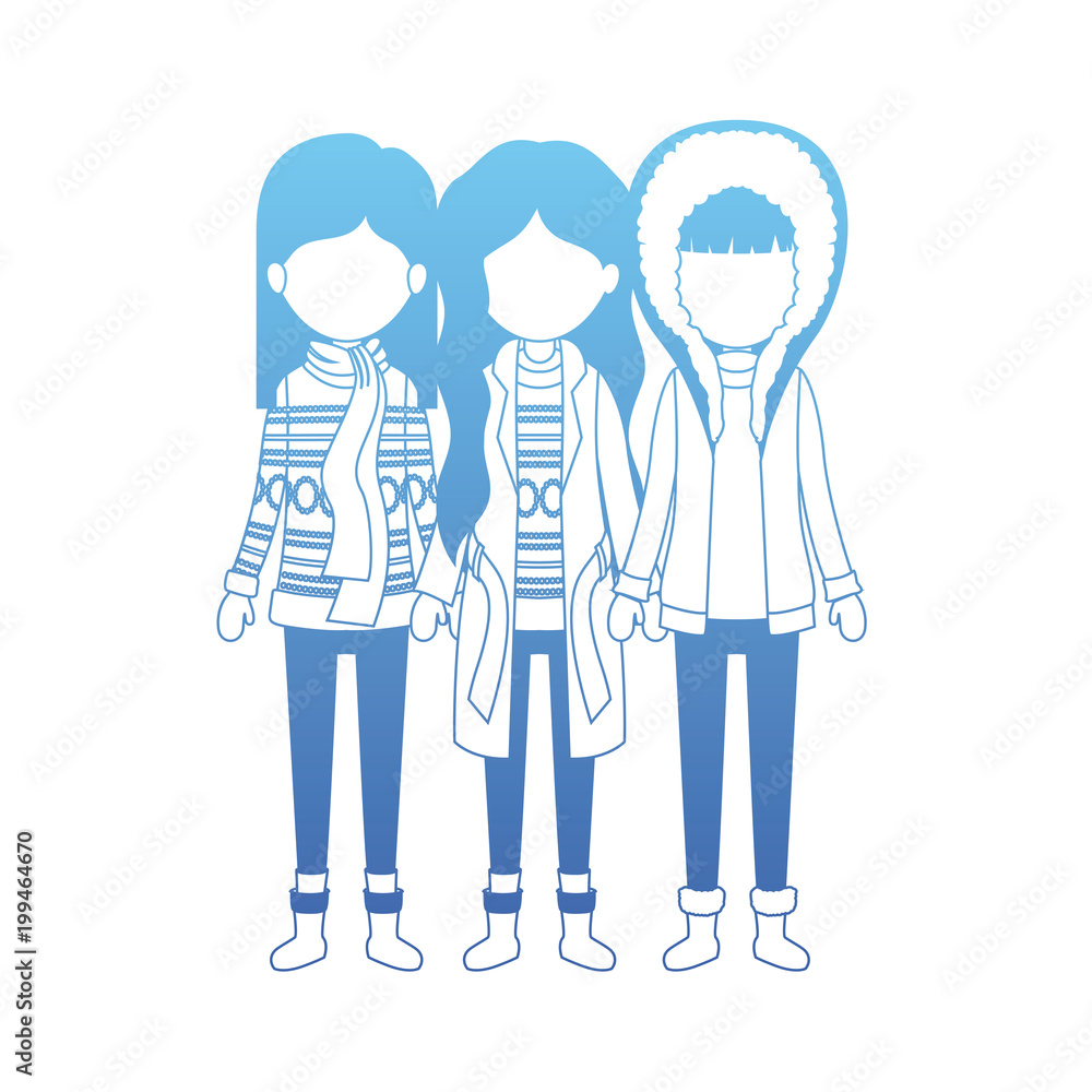 group of women with winter clothes group of women with winter clothes