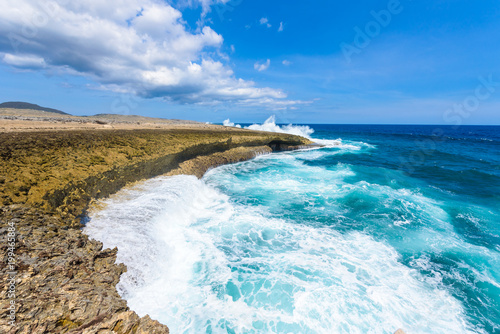 Shete Boka National park - Amazing landscape scenery around the small Caribbean island of Curacao in the ABC islands - Crashing waves at the beach and the beautiful coastline