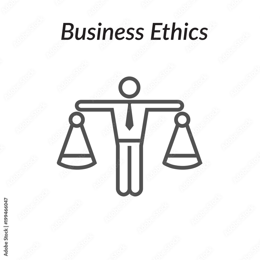 Business Ethics Solid Icon w Man & Scales of Justice Business Ethics Solid Icon w Man & Scales of Justice