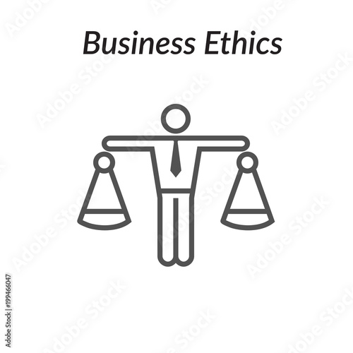 Business Ethics Solid Icon w Man & Scales of Justice
