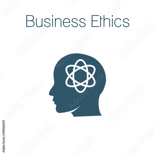 Business Ethics Solid Icon with head and thinking brain